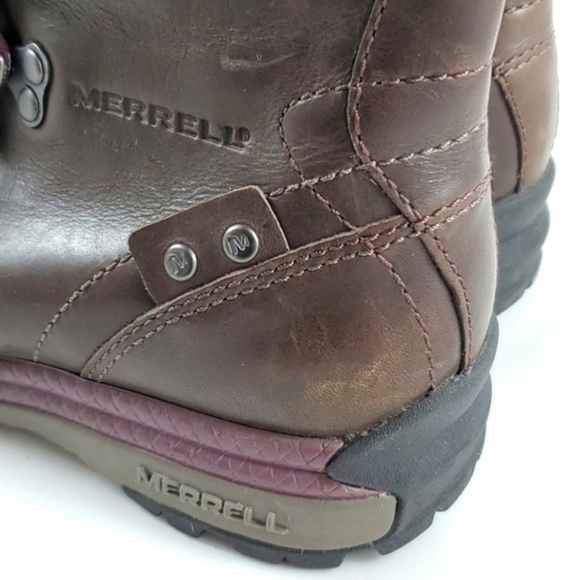 Merrell Nicolette Boots Polartec Brown Waterproof Leather Zip Up Faux Fur Size 6 - Picture 7 of 14